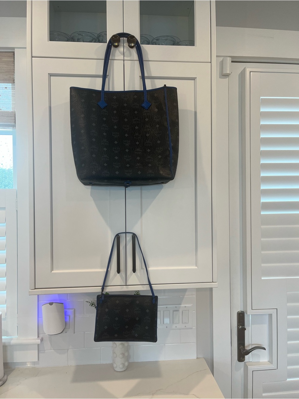 MCM Black Visetos Tote with Blue Trim and Handles